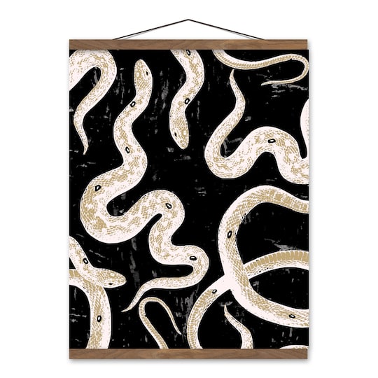 Black Snake Collage Teak Hanging Canvas Wall Art